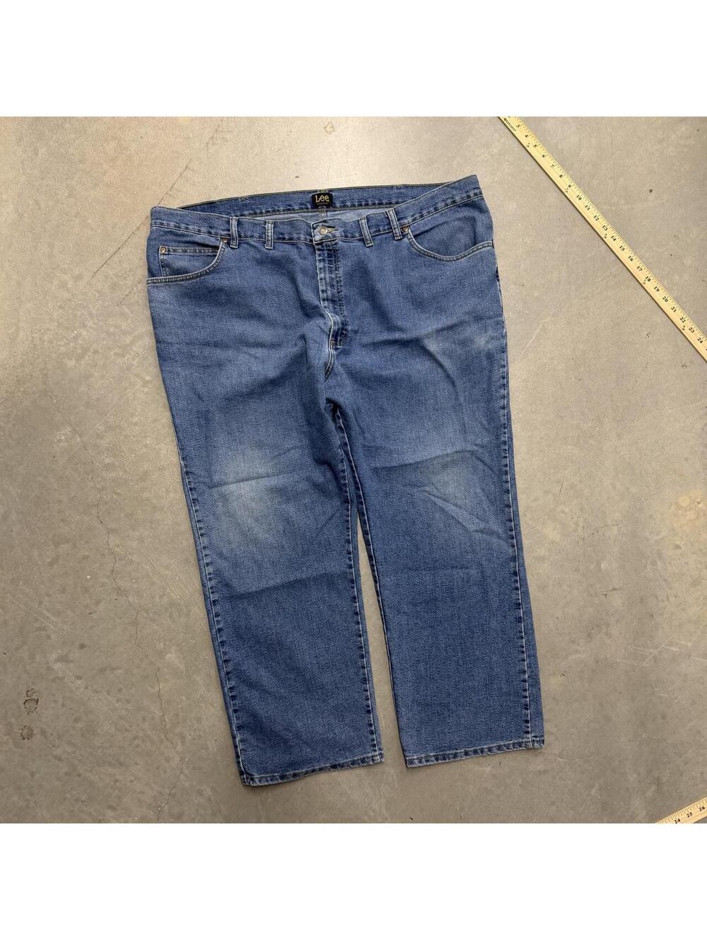 Y2K Men's Lee Denim Navy Blue Straight Workwear Jeans 50x30